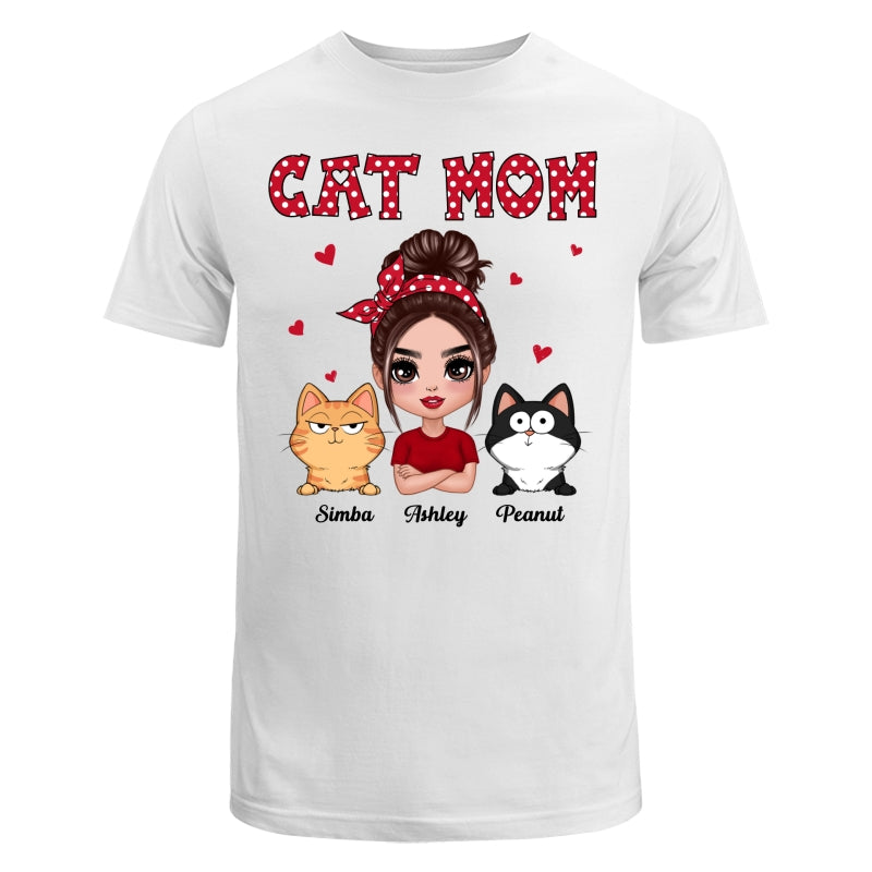 Polka Dot Pattern Doll Cat Mom Funny Cat Expressions Personalized Shirt