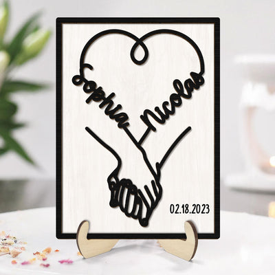 Couple Hand in Hand  Gift Anniversary Wedding Gift Personalized 2-Layer Wooden Plaque