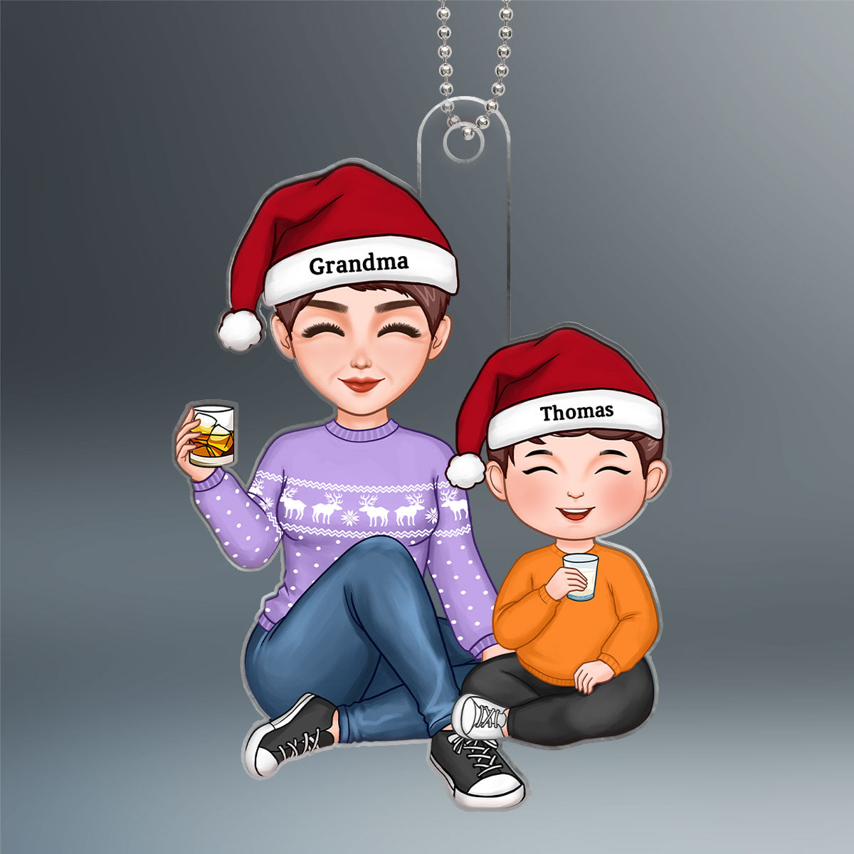 Cute Grandma & Grandkid Sitting Christmas Gift For Granddaughter Grandson Personalized Acrylic Ornament