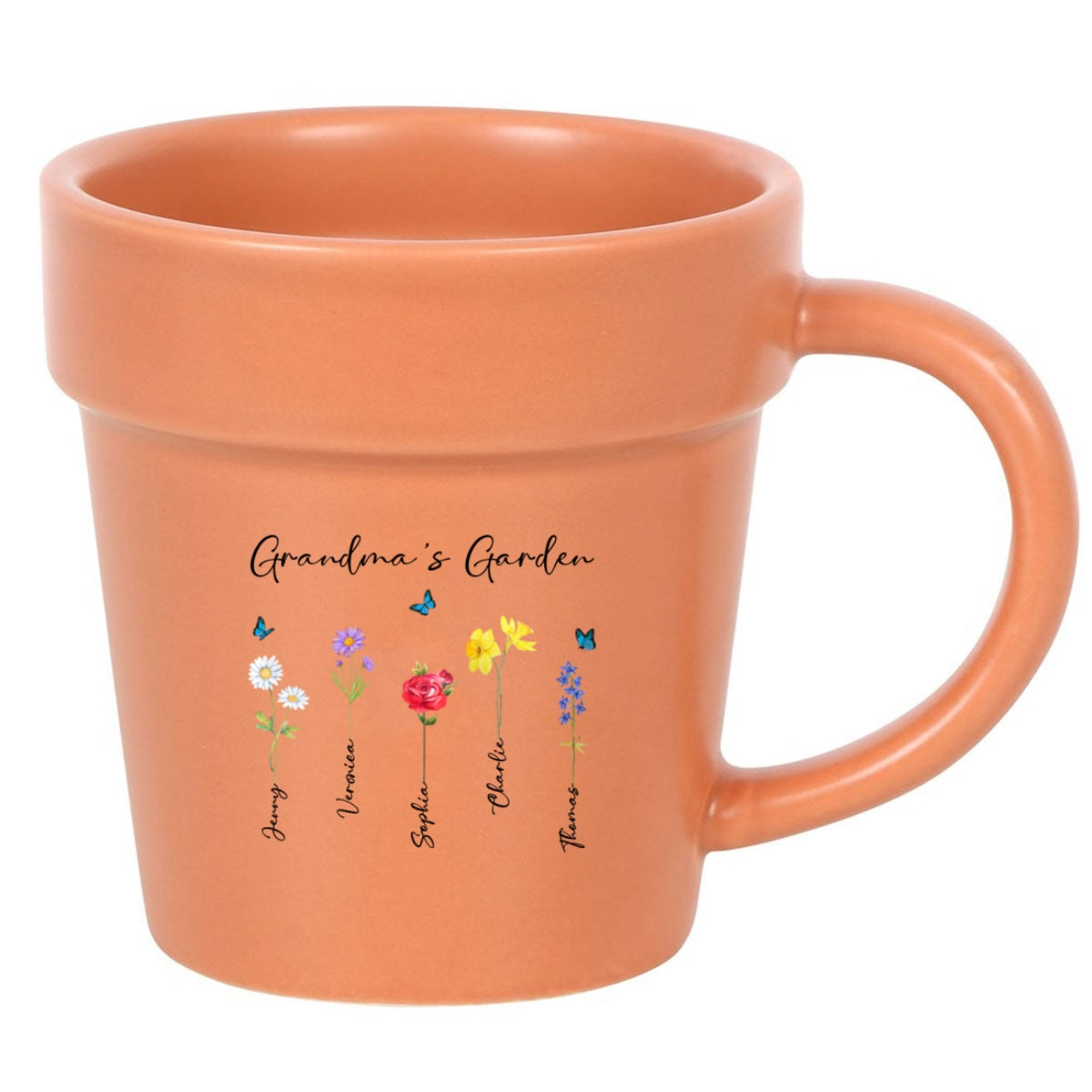Grandma's Garden Watercolor Birth Month Flower Personalized Plant Pot Ceramic Mug