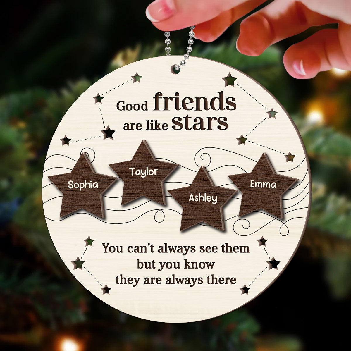 Good Friends Like Stars Friendship Gift Personalized 2-Layer Wooden Ornament