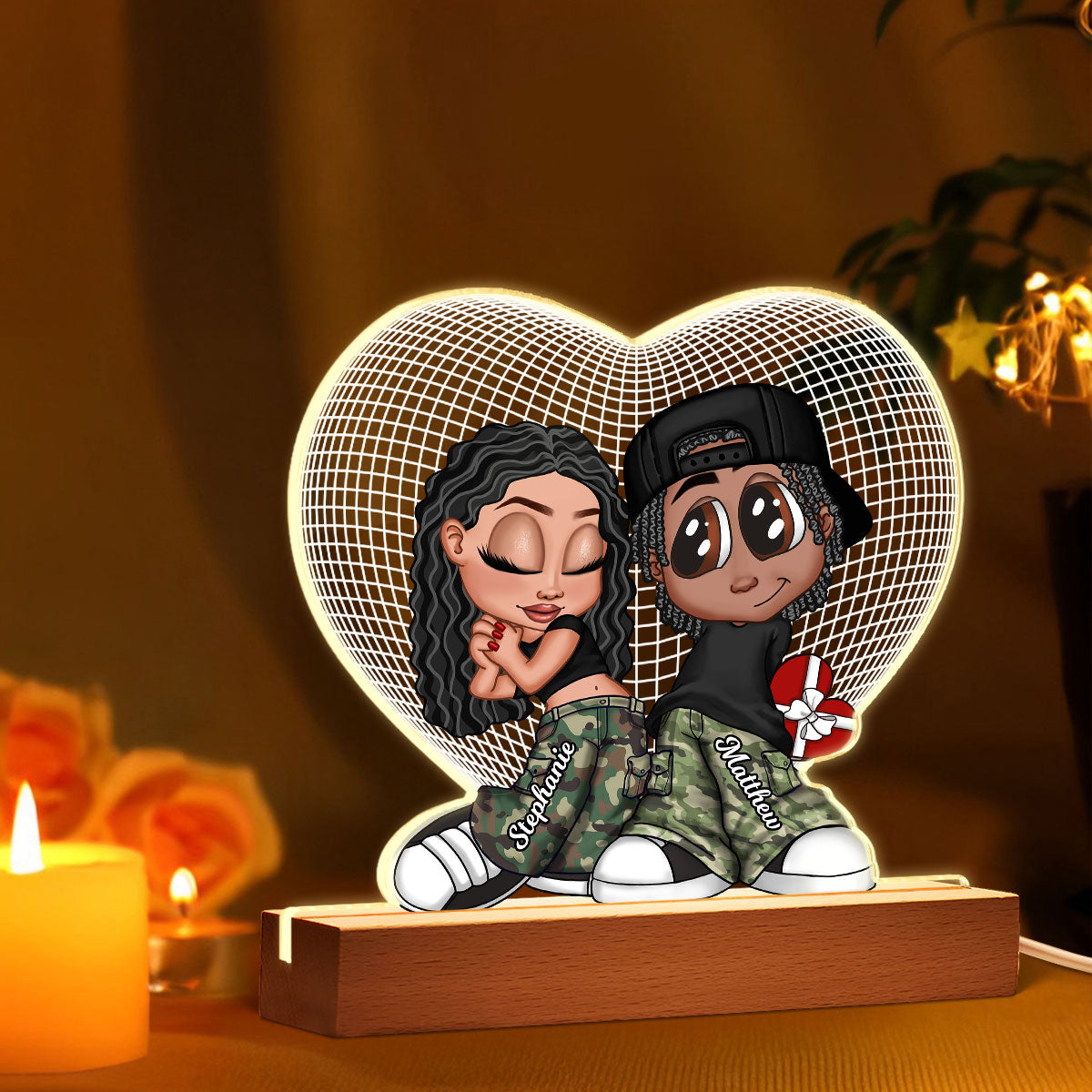 3D Effect Heart Y2K Couple Personalized Acrylic LED Night Light,  Gift, Anniversary Gift for Him for Her