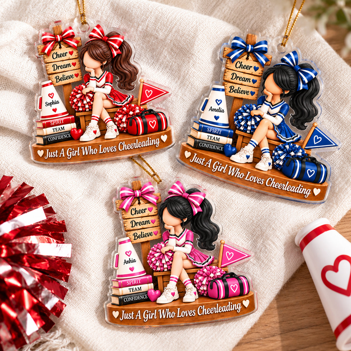 Just a Girl Who Loves Cheerleading - Personalized Acrylic Ornament - Christmas Gift for Daughter, Granddaughter