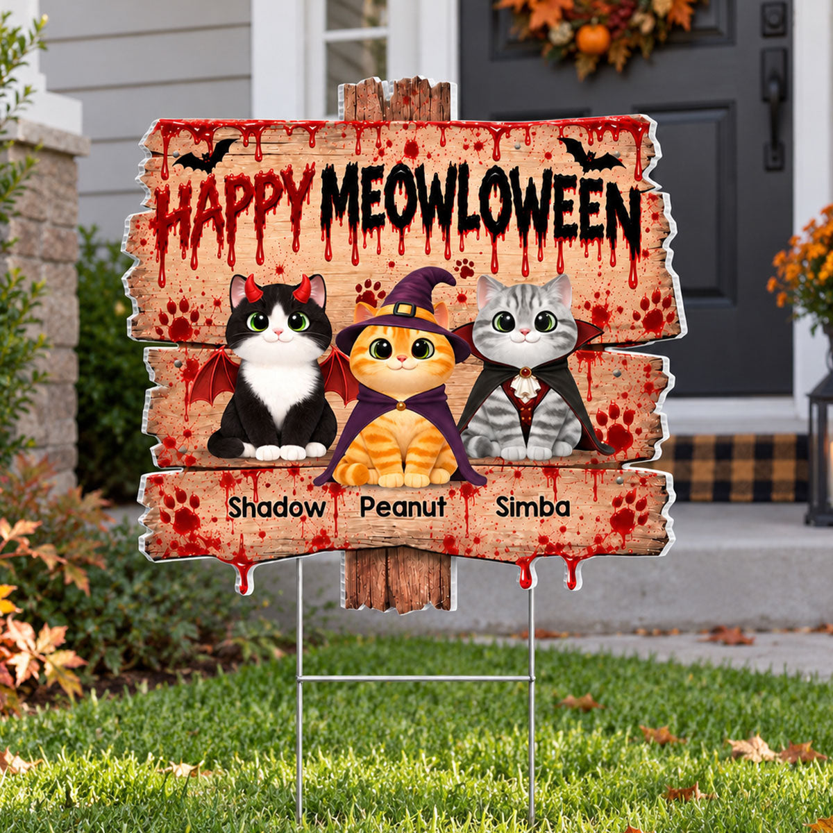 Happy Meowloween Spooky Cats - Personalized Yard Sign - Halloween Decor For Cat Lovers