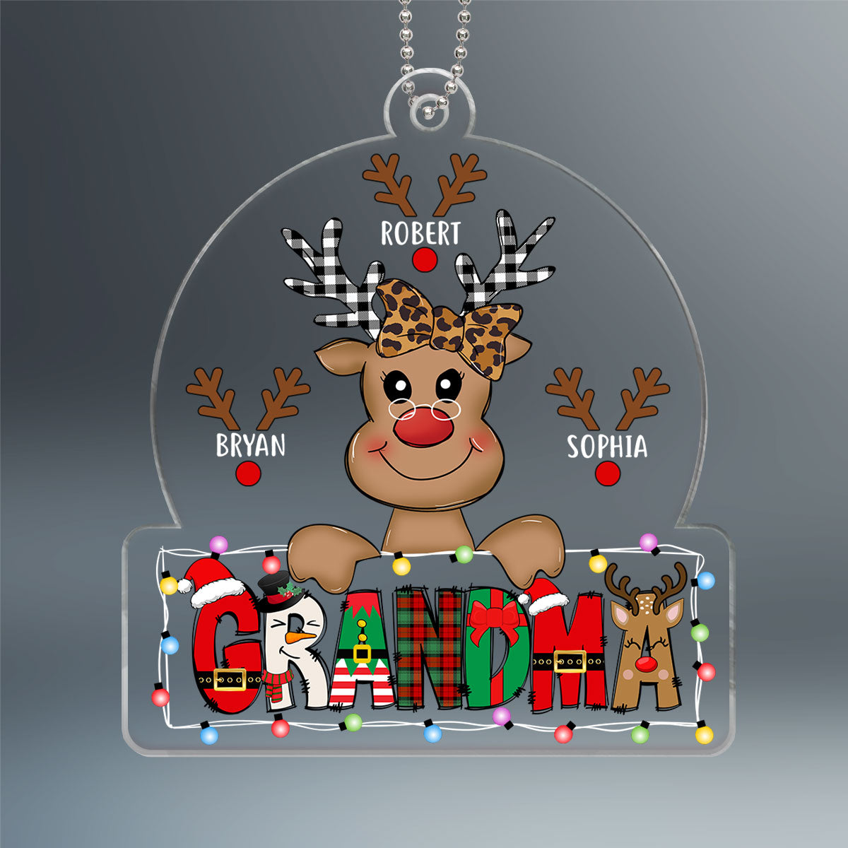 Grandma Mom Cute Reindeer Christmas Patterned Personalized Acrylic Ornament