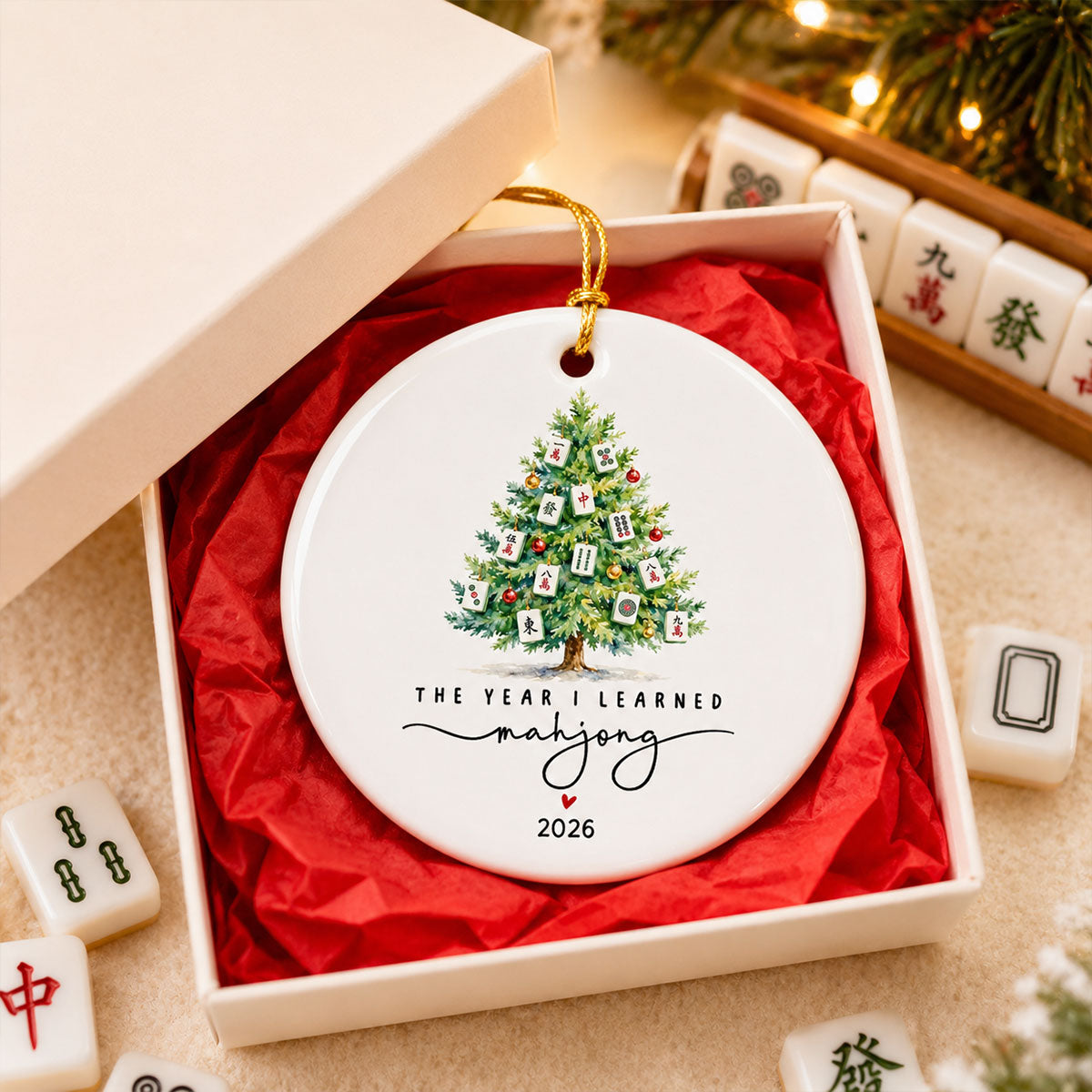 The Year I Learned Mahjong - Personalized Ceramic Ornament - Christmas Gift for Mahjong Club, Funny Mahjong Group Gift