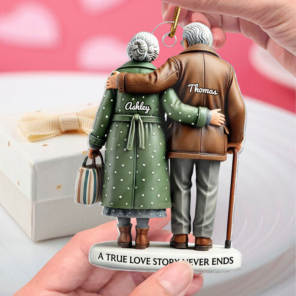 3D Effect Old Couple Embracing Personalized Acrylic Ornament, Heartfelt Keepsake,  Gift For Couple, For Him, For Her, Husband, Wife