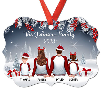 Family In Snow Pajama Berry Tree Personalized Christmas Ornament