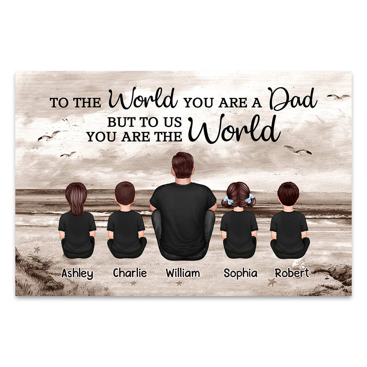 Dad And Sons Daughters Retro Vintage Beach - Personalized Poster - Gift For Dad, Husband