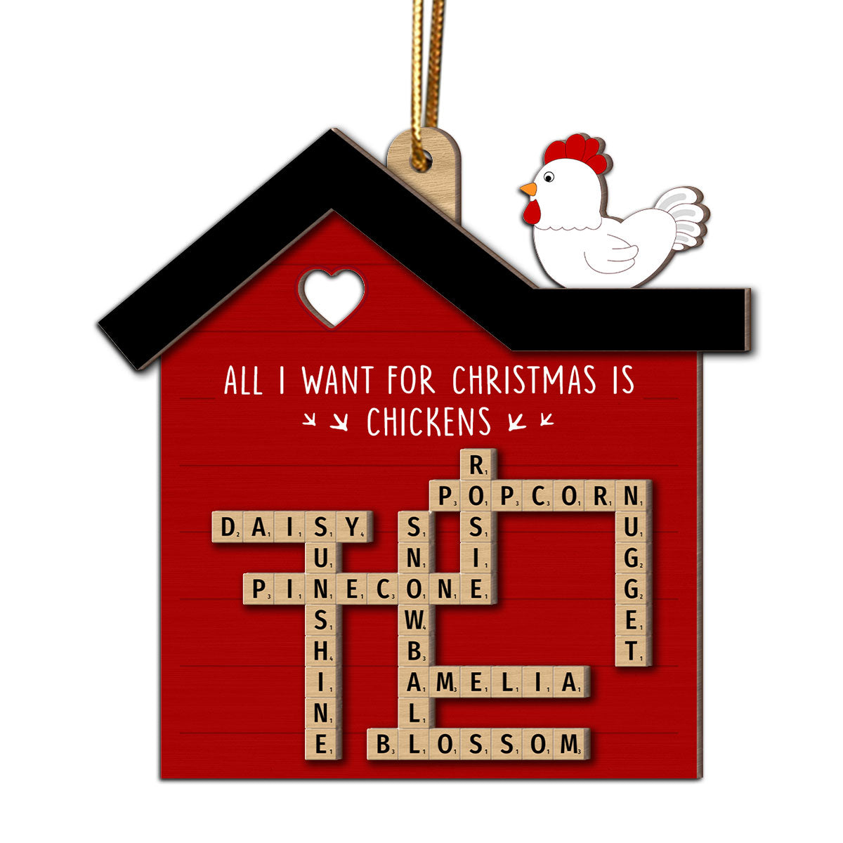 Chicken Coop Crossword Puzzle Art Personalized 2-Layer Wooden Ornament