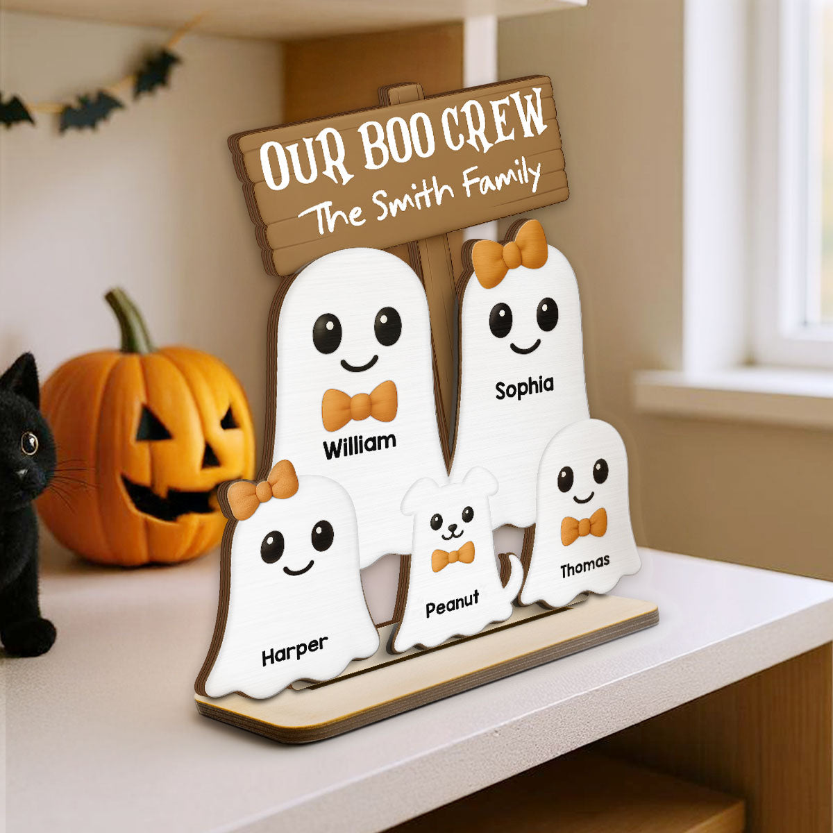 Halloween Boo Family - Personalized 2-Layered Wooden Plaque