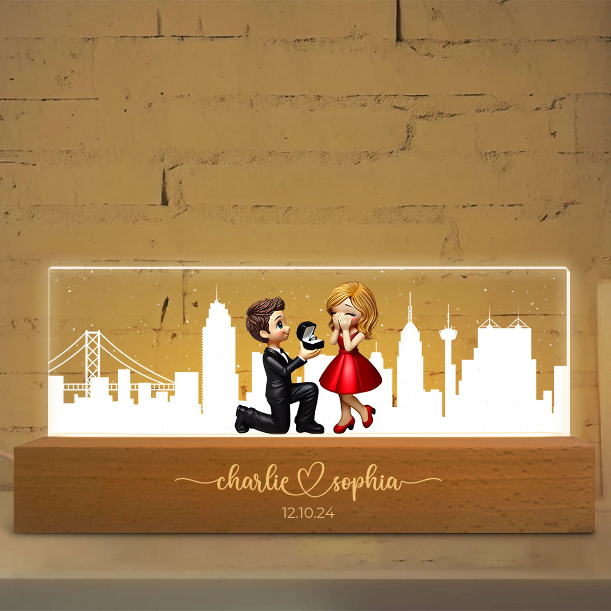 Personalized Skyline LED Night Light Anniversary Gift, Engagement Gift, Bridal Shower Gift for Couple, Best Friends