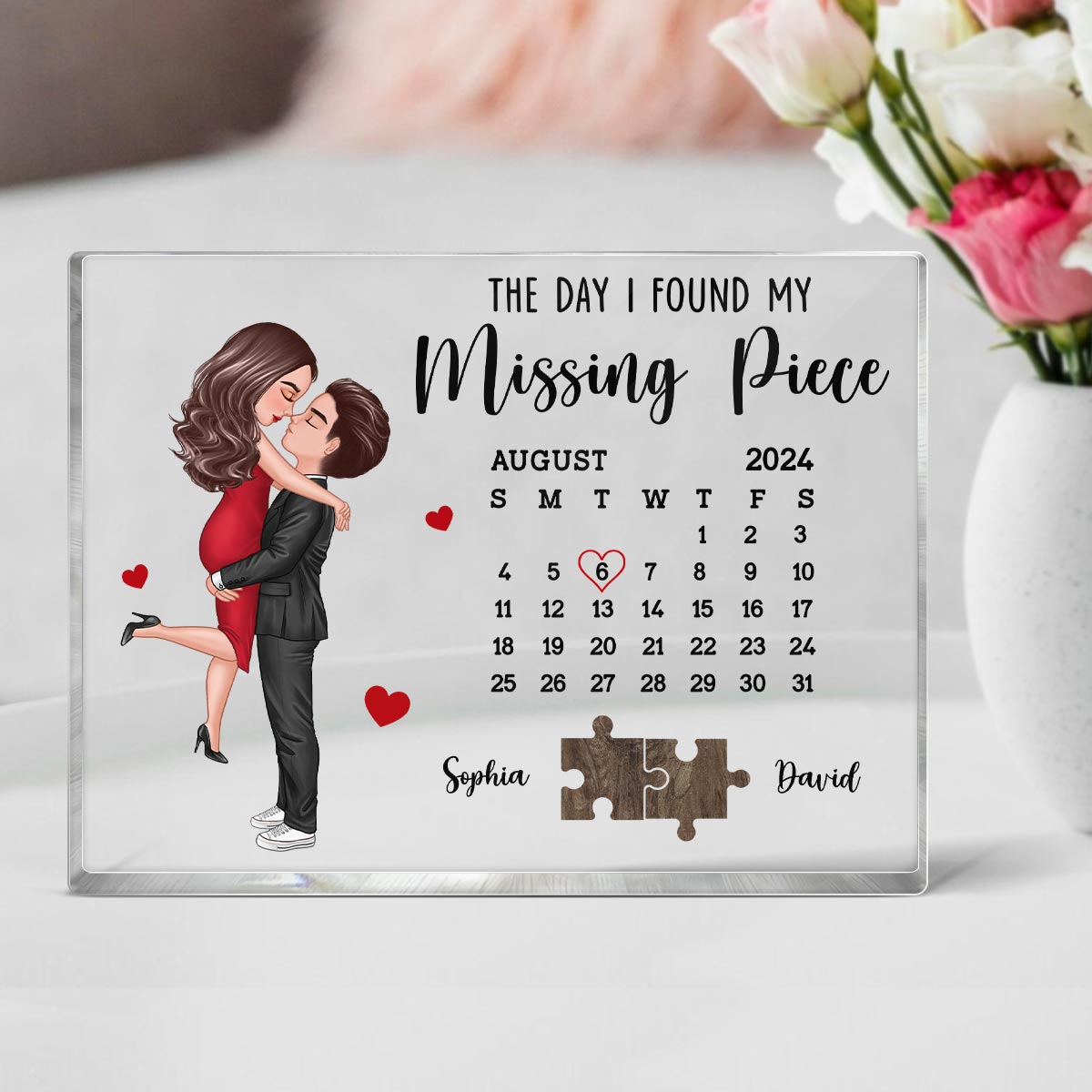 The Day I Found My Missing Piece Anniversary Gift Calendar Personalized Acrylic Block Plaque