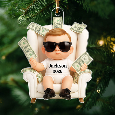 Personalized Funny Kid With Dollar 3D Style Acrylic Ornament, Christmas Gift For Kids, Grandkids