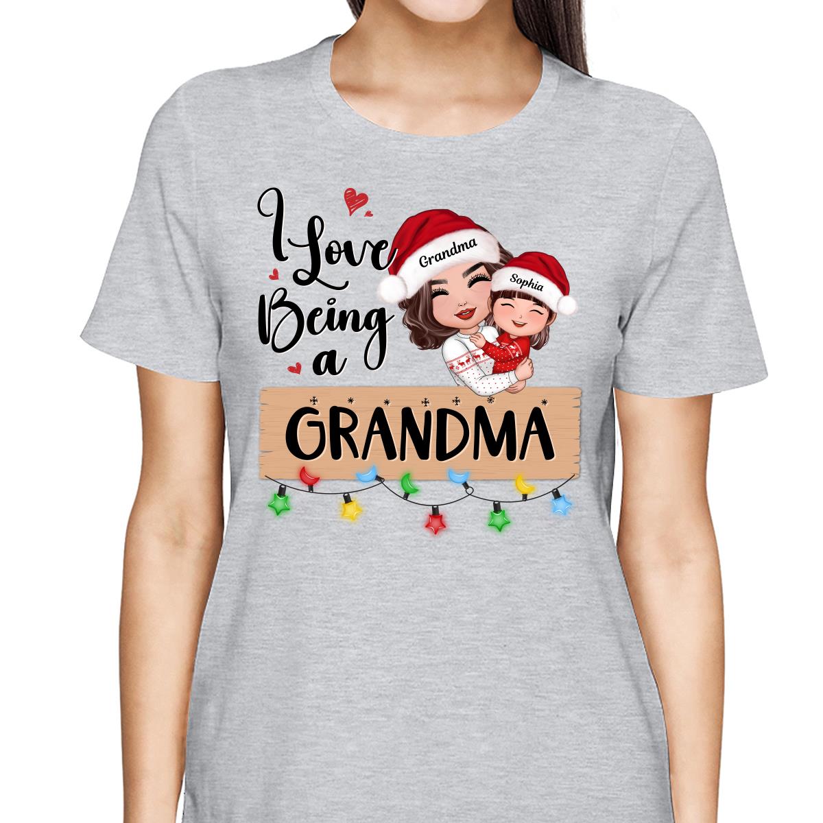 I Love Being A Grandma Hugging Grandkid Personalized Christmas Shirt