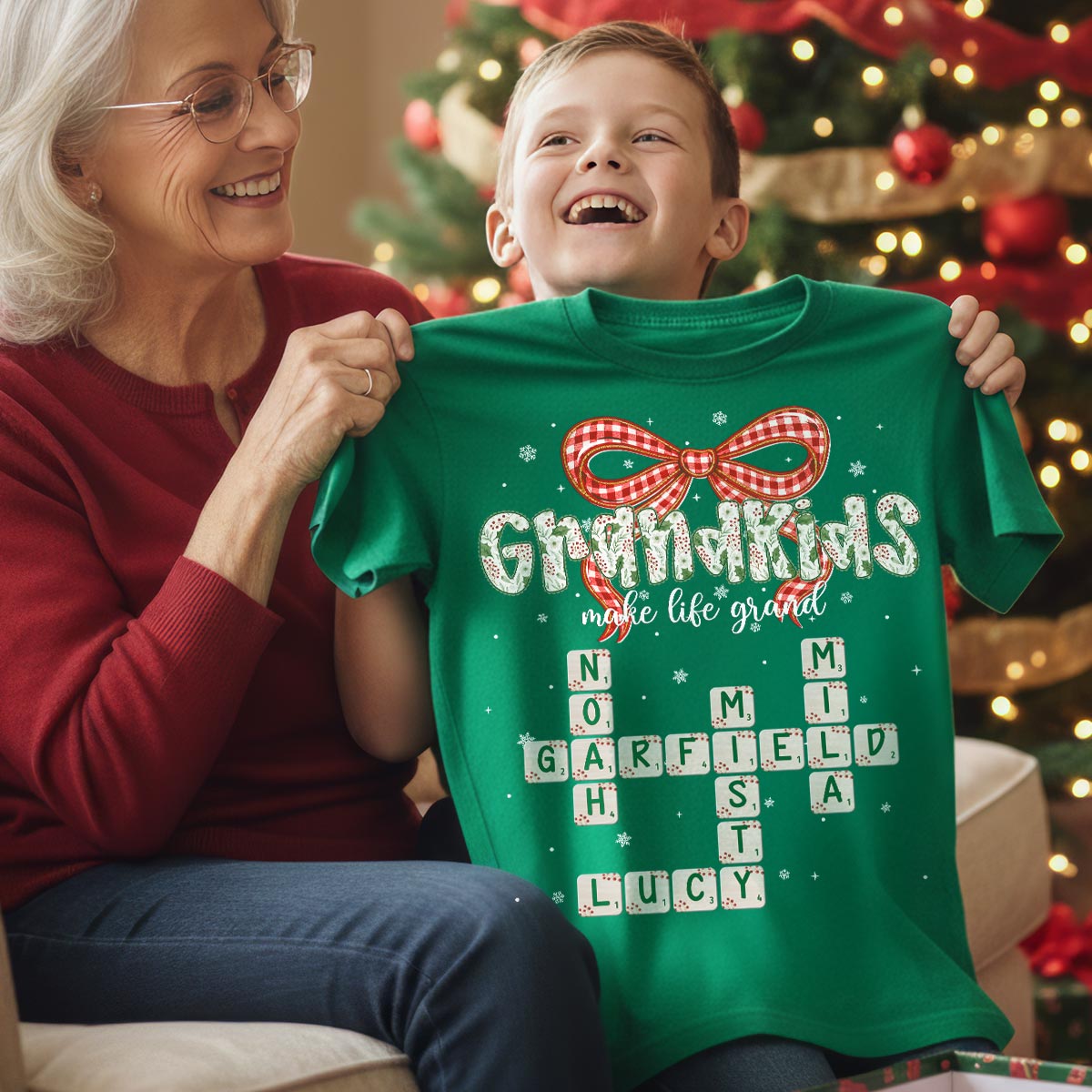 Grandkids Make Life Grand Coquette Floral Pattern Crossword Puzzle Art - Personalized Shirt