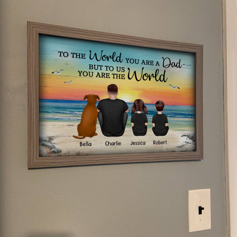Dad And Sons Daughters Beach Landscape Personalized Poster, Heartfelt Gift For Dad, For Husband