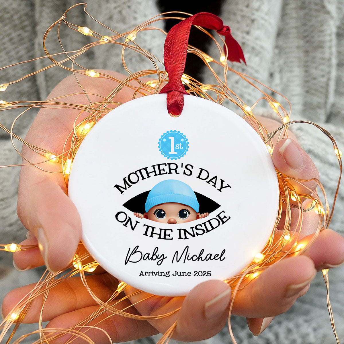 Personalized Baby's First Mother's Day On the Inside Ornament, Custom Pregnancy Reveal Ornament, Gift For Expecting Parents