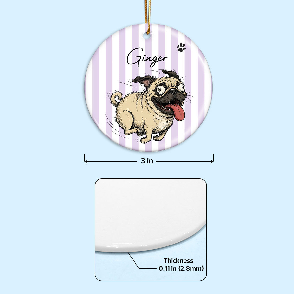 Watercolor Pet Zoomies Portrait From Your Photo - Personalized Ceramic Ornament - Christmas Keepsake For Dog Cat Lover