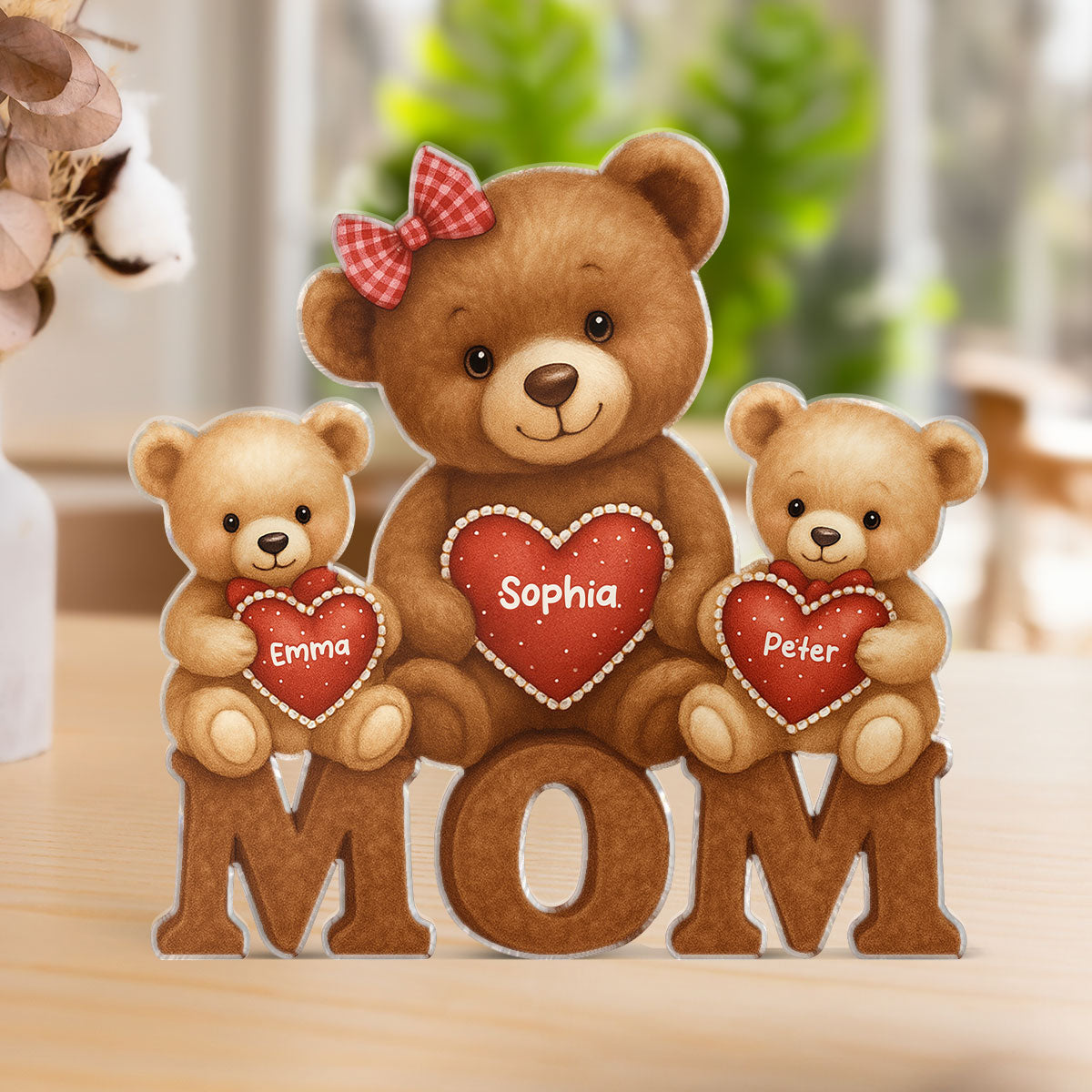 3D Effect Mama Bear Personalized Custom Shape Acrylic Block Plaque, Gift For Mom