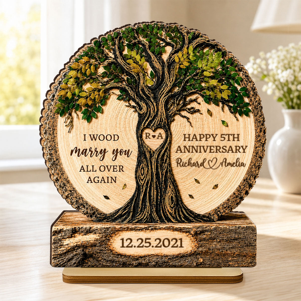 Couple Tree I Wood Marry You - Personalized 2-Layered Wooden Plaque - Gift For Couple