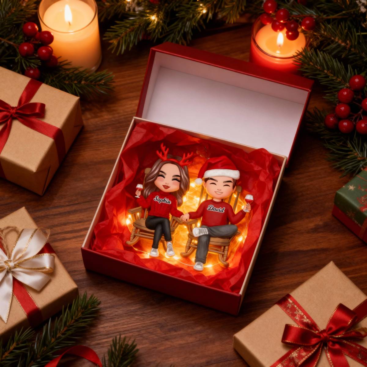 Eternal Love Couple Sitting Together - Personalized Acrylic Ornament - Heartwarming Christmas Gift for Couple, For Him, For Her
