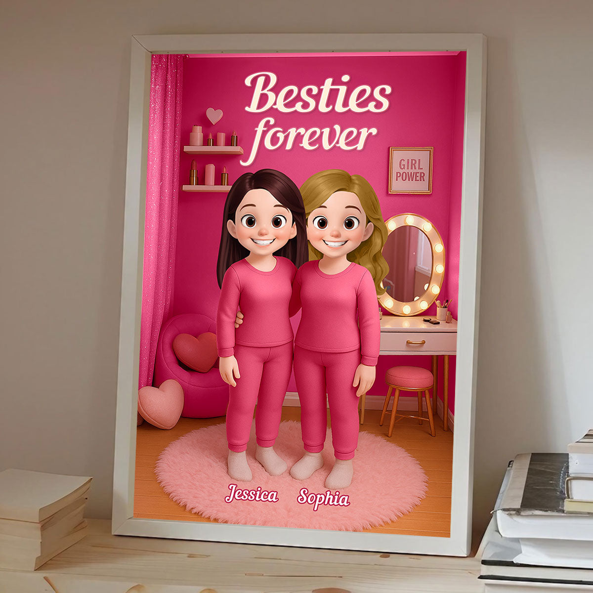 3D Effect Besties Pink Tone Dream Dollhouse Personalized Poster