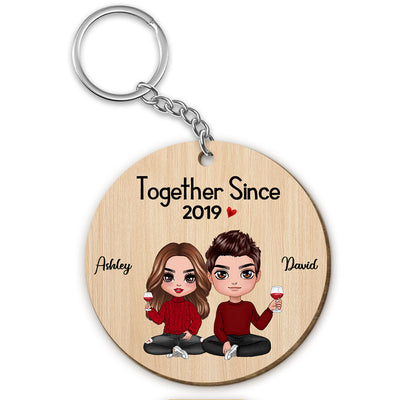 Doll Couple Sitting Together Since Gift For Him For Her Personalized Wooden Keychain
