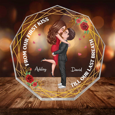 Doll Couple Holding Kissing Valentine‘s day Gift Personalized Nonagon Acrylic Plaque