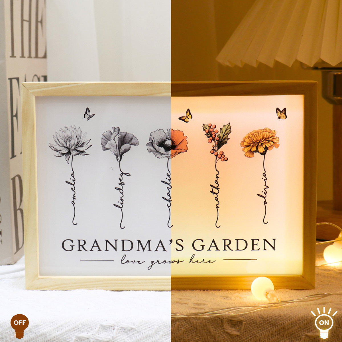 Grandma‘s Garden Love Grows Here Unique Gift For Mom Grandma Personalized Luminous Frame Light Box