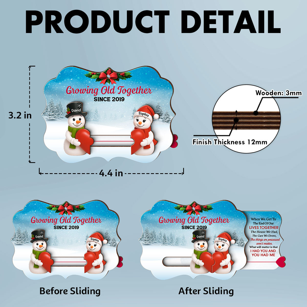 Snowman Couples - Personalized Slider Ornament - Christmas Gift For Him For Her