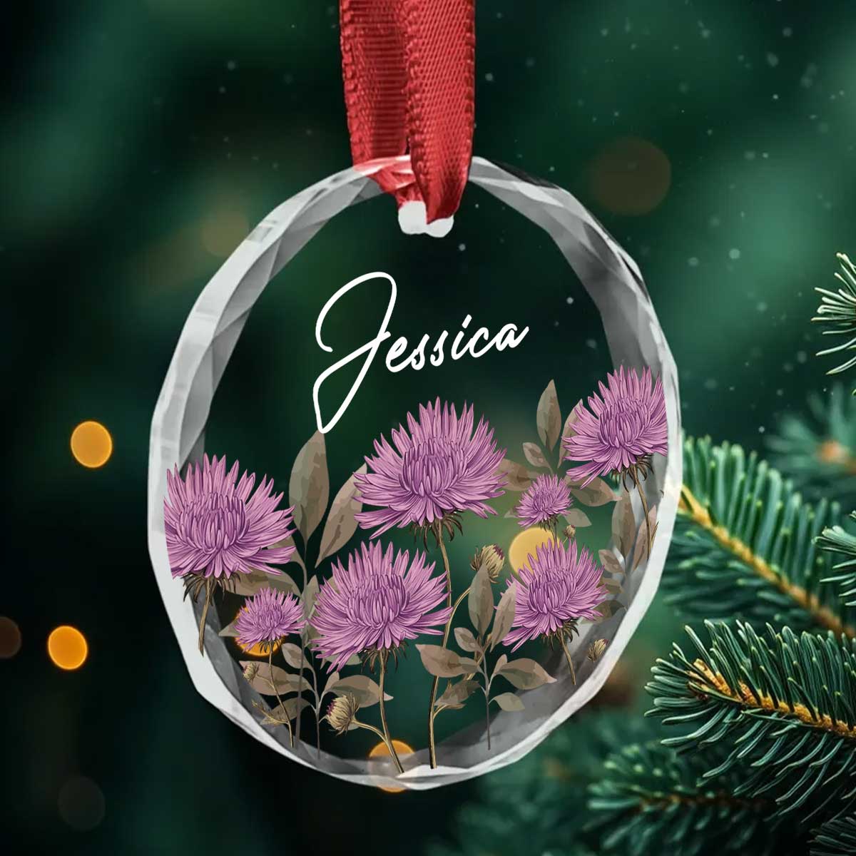 Birth Month Flower Best Friend Name Personalized Glass Ornament, Birthday Christmas Wedding Gift For Best Friends