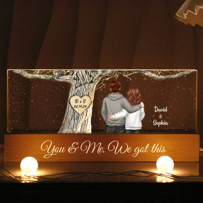 Couple Back View Engraved Tree Personalized Acrylic Block LED Night Light,  Gift, Anniversary Gift for Him for Her