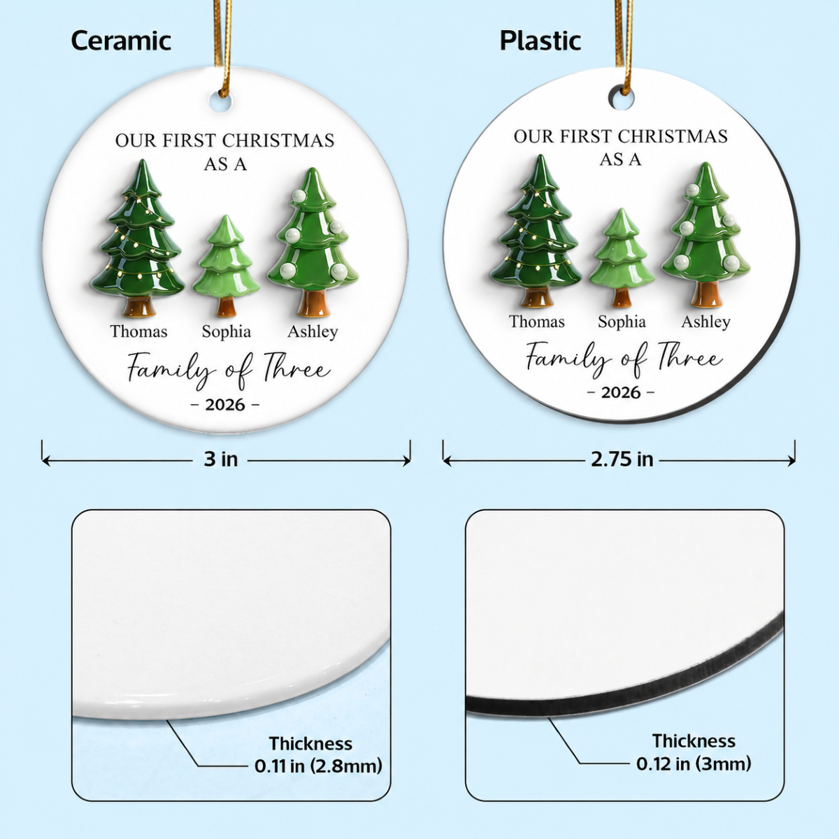 First Christmas As Family Christmas Tree 3D Effect - Personalized Ceramic Ornament - Christmas Decor For Family