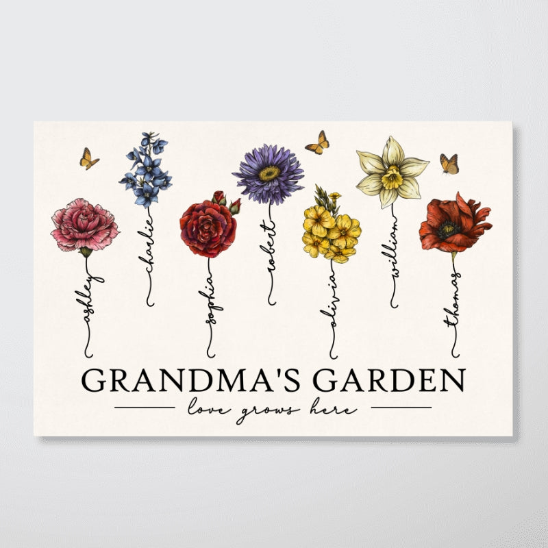 Grandma‘s Garden Love Grows Here Beautiful Vintage Birth Flowers Gift For Grandma Mom - Personalized Poster - Gift For Grandma Mom