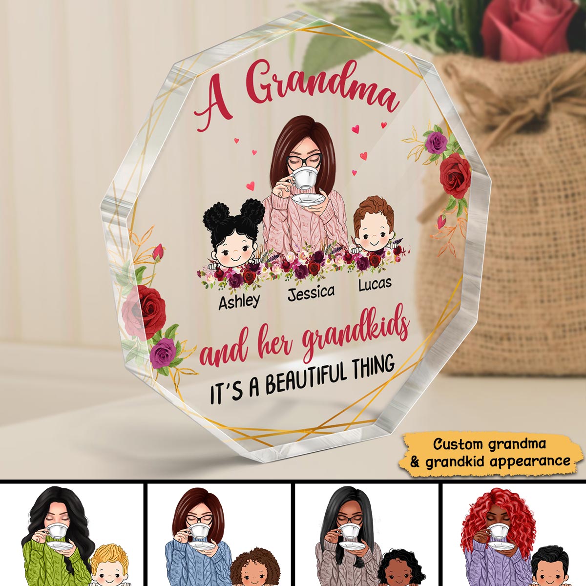 Grandma Grandkids Beautiful Thing Personalized Nonagon Acrylic Plaque