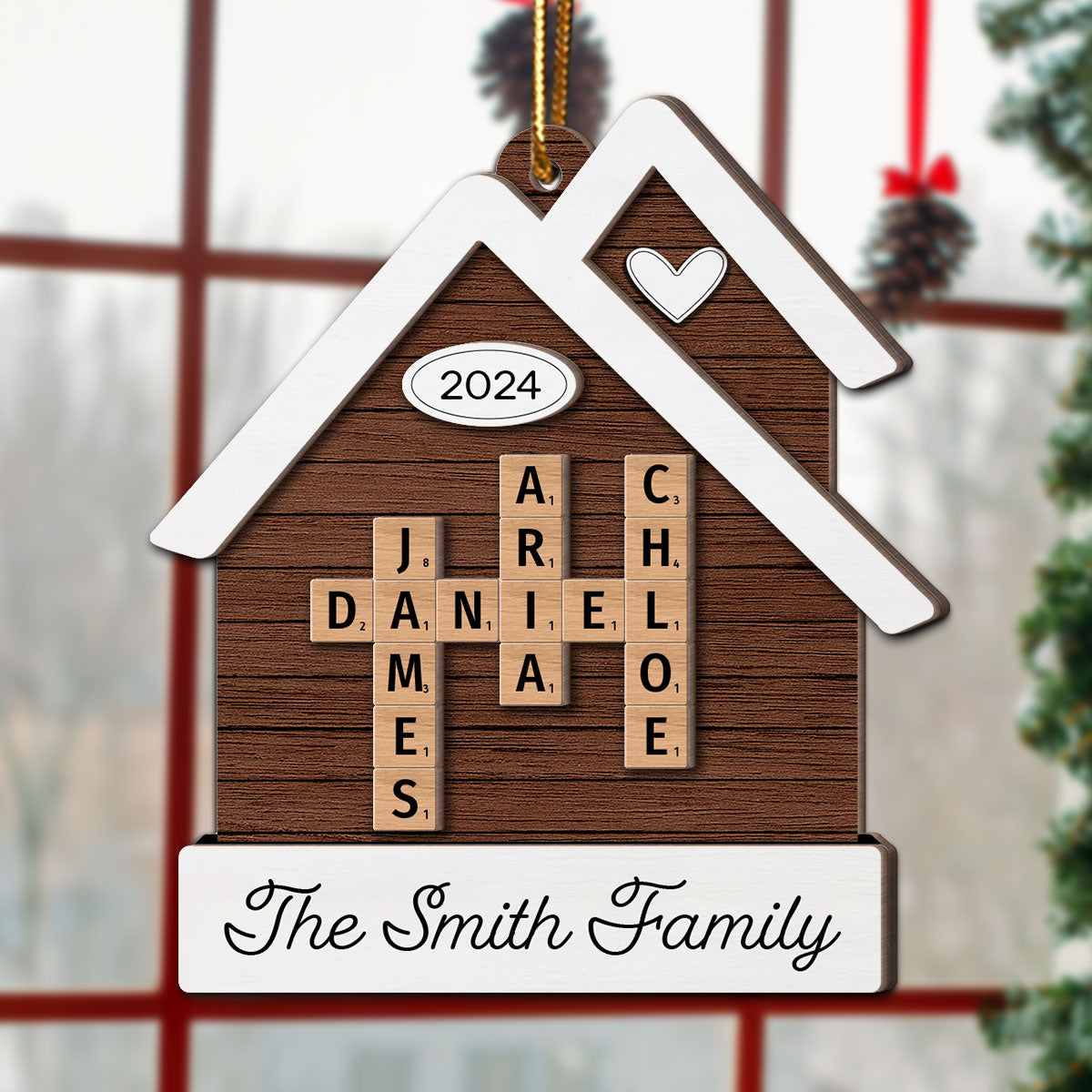 House Shaped Family Names Puzzle Crossword Personalized 2-Layer Wooden Ornament, Christmas Gift For Family