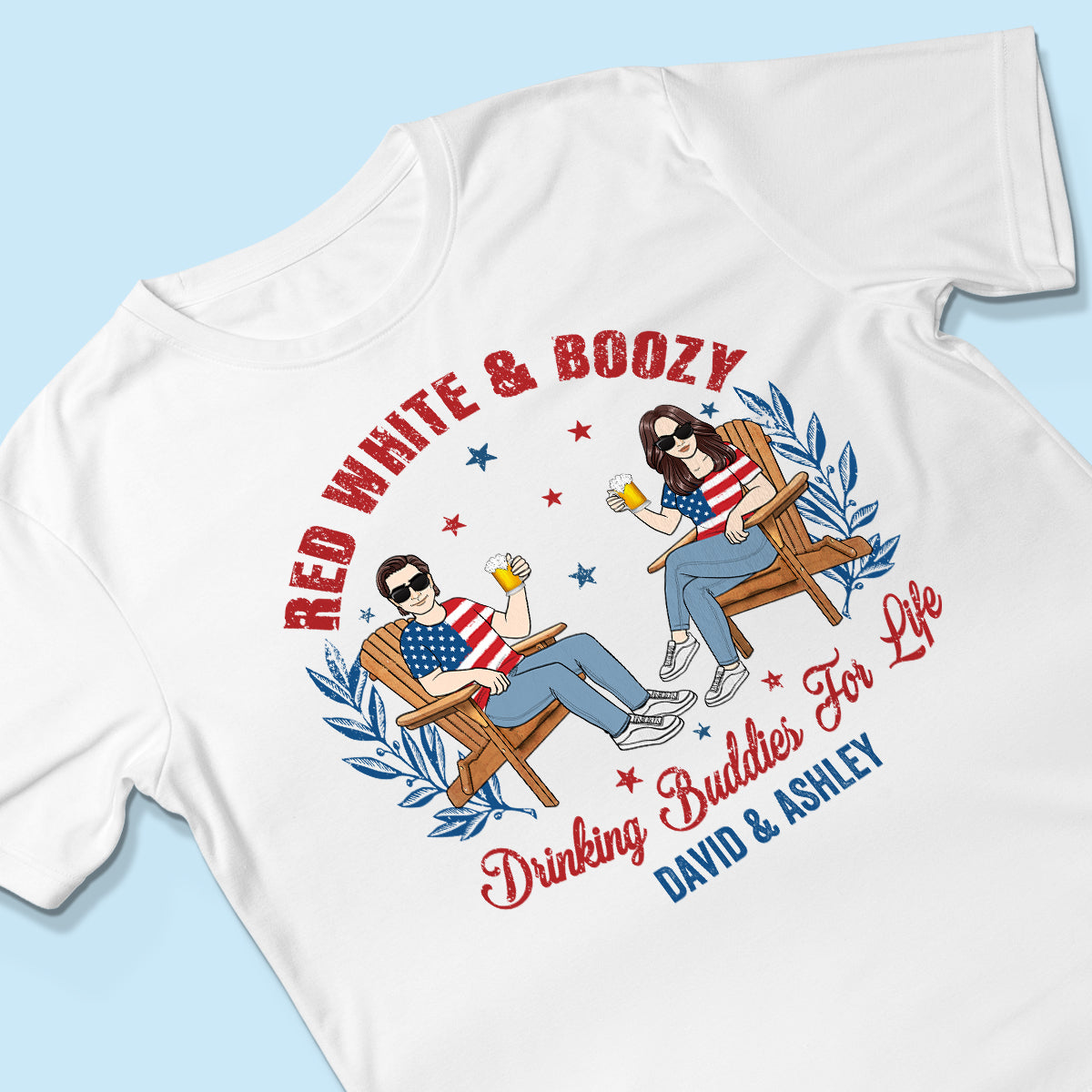 Red White & Boozy Beer & Cocktail Club, Personalized Matching Shirt For Couples, 4th Of July