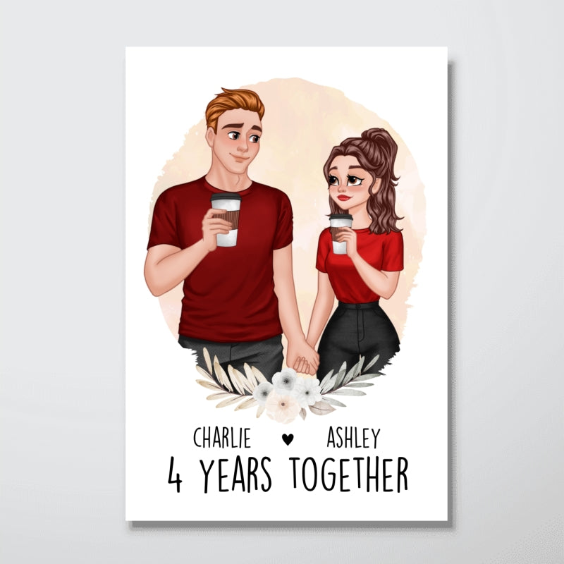 Cartoon Couple Hand In Hand Many Years Together Personalized Vertical Poster
