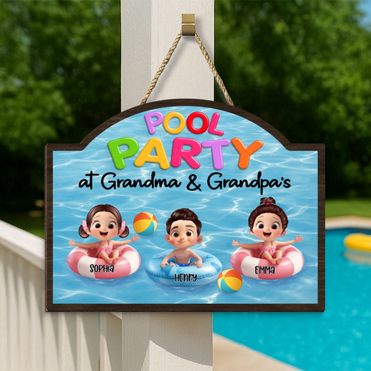 Pool Party At Grandma Grandpa Personalized Wood Sign