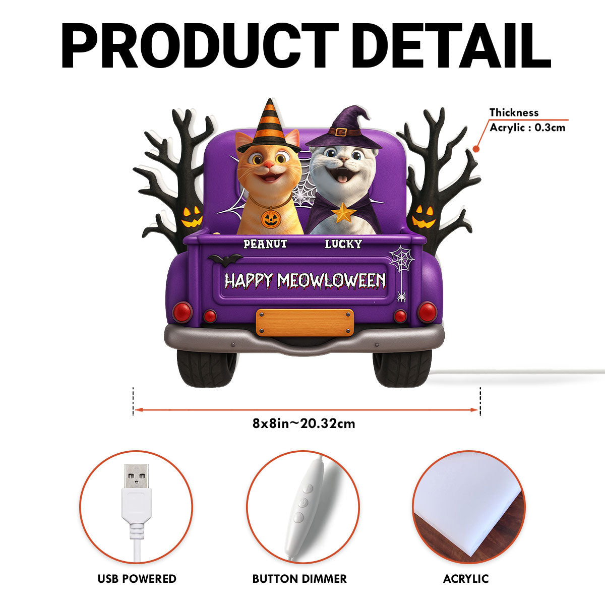 Halloween Cats On Truck Personalized Light Box, Halloween Decoration