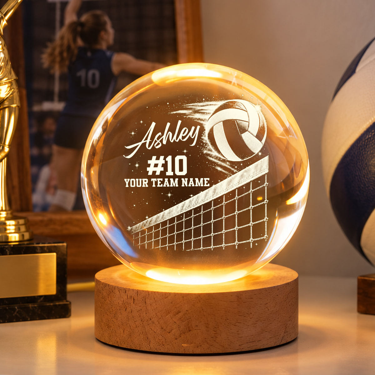Proud Volleyball Player Custom Name Number Team Name - Personalized Crystal Ball - Christmas Gift For Teenagers, Volleyball Players, Daughter, Granddaughter, Son, Grandson