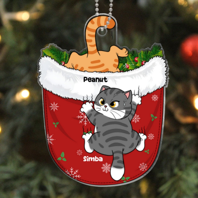 Naughty Cats Climbing Christmas Pocket Personalized Acrylic Ornament