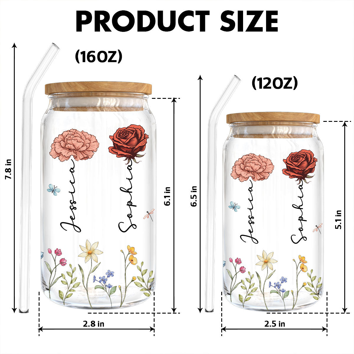 Sisters Are Different Flowers From The Same Garden Personalized Clear Glass Can, Birthday, Christmas Gift For Sisters, Siblings, Besties