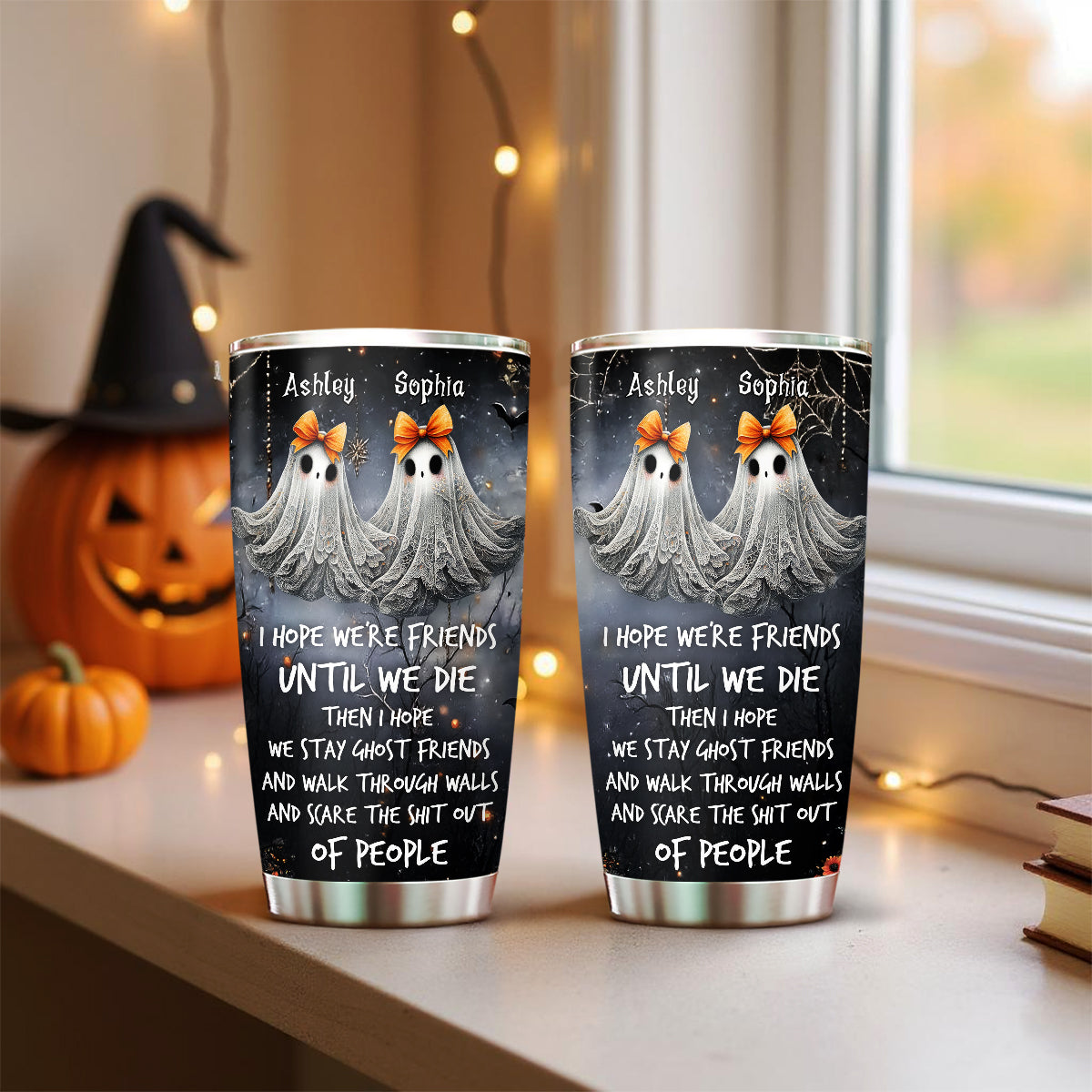 Ghoulmates Besties Personalized Tumbler, Halloween Gift for Best Friends