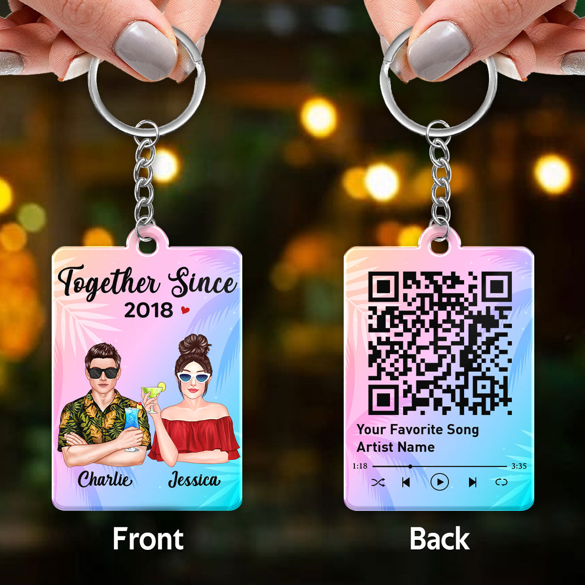 Couple Realistic Crossed Arms Summer Favorite Song Scannable QR Code Personalized Acrylic Keychain