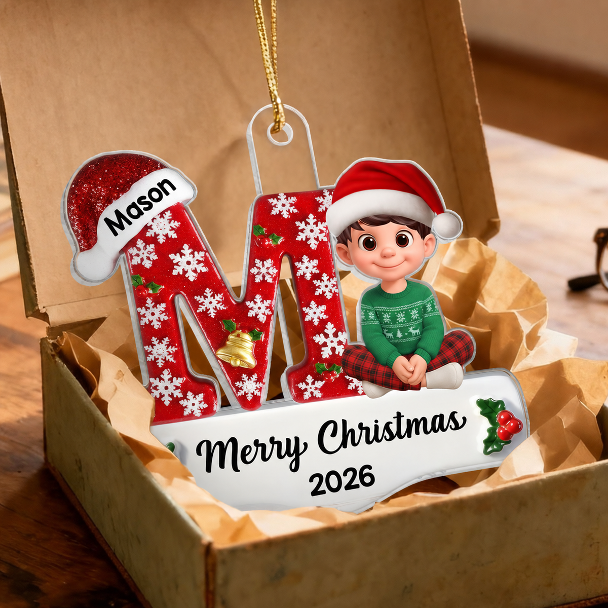 Family Member Christmas Festive Initial Name - Personalized Acrylic Ornament