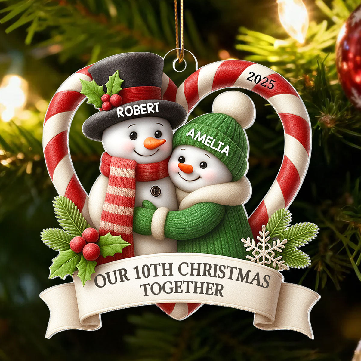 Snowman Couple - Personalized Acrylic Ornament - Christmas Gift for Couple