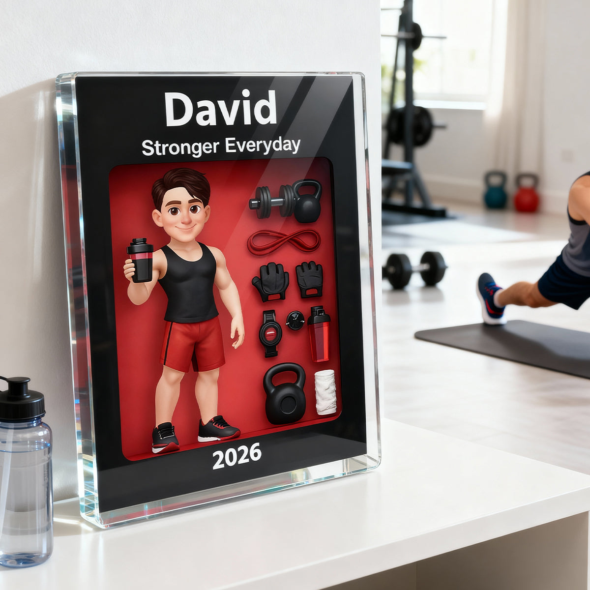 Gym Lover Stronger Everyday 3D Action Figure - Personalized Acrylic Block Plaque - Gift for Gym Lover