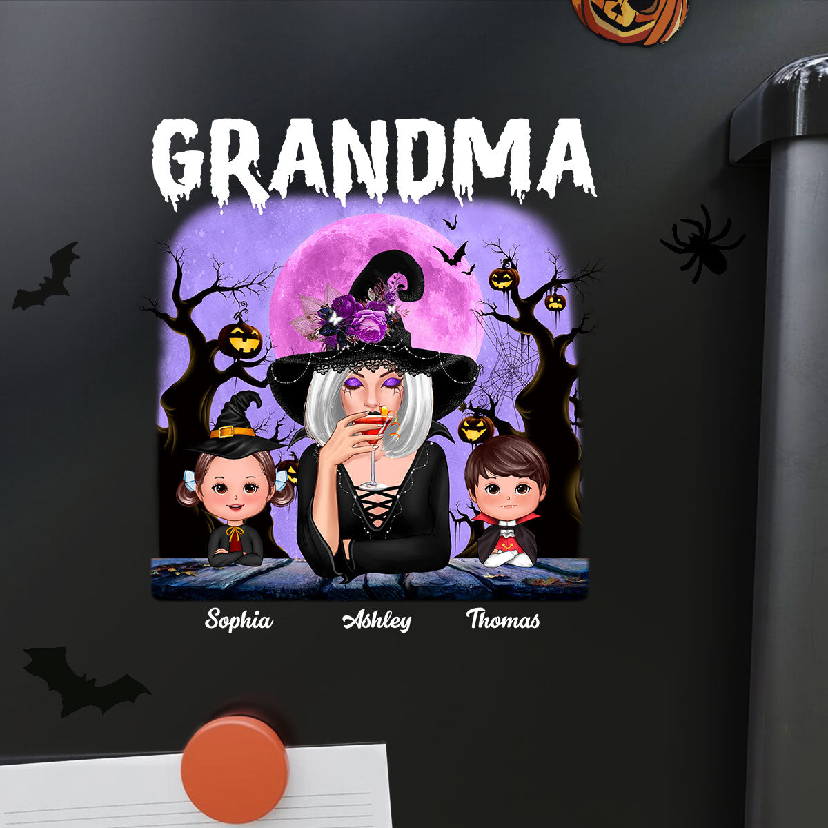 Green And Purple Halloween Grandma Witch Personalized Decal, Halloween Decor
